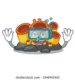 Diving orange sponge coral isolated with cartoon