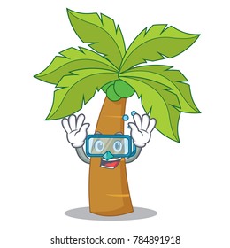 Diving palm tree character cartoon