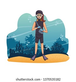 Diving people in the sea