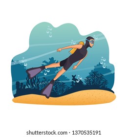 Diving people in the sea