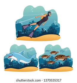 Diving people in the sea
