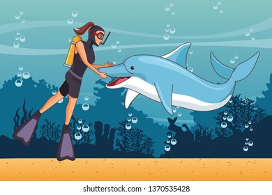 Diving people in the sea