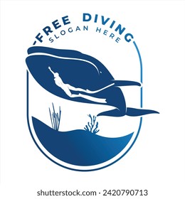 Diving Person and Whale Blue Modern Style Logo Vector