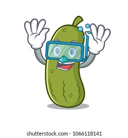 Diving pickle character cartoon style
