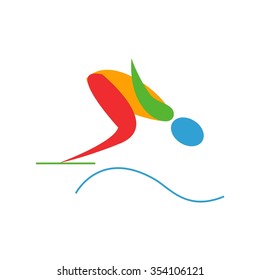 Diving pictogram in blue, red, green and yellow summer color