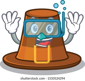 Diving pilgrims hat isolated with the cartoon