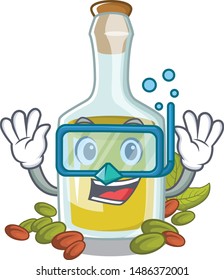 Diving pistachio oil above tables cartoon wood