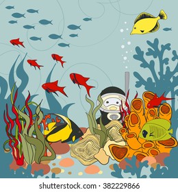 Diving with pleasure, vector illustration