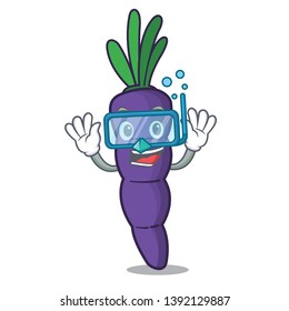 Diving purple carrot in a cartoon basket