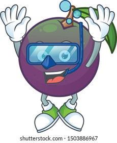 Diving ripe star apple character on white background
