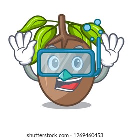 Diving sapodilla fruit isolated on the mascot