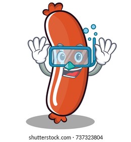 Diving Sausage Character Cartoon Style