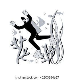 Diving school abstract concept vector illustration. Diving class, all level diver program, summer vacation activity, scuba school, water sport, open sea, underwater photography abstract metaphor.