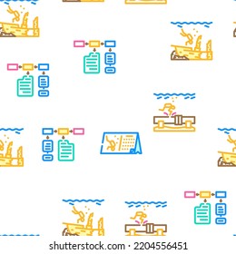 Diving School Education Lesson vector seamless pattern thin line illustration