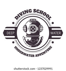 Diving school underwater adventure title and headline on banner