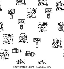 Diving Scuba Equipment Vector Seamless Pattern Thin Line Illustration
