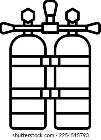 Diving, scuba, tank vector icon on transparent background. Outline Diving, scuba, tank vector icon