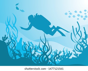 Diving In The Sea. Vector Illustration