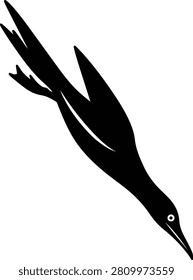 Diving seabird silhouette isolated on a plain white background vector illustration