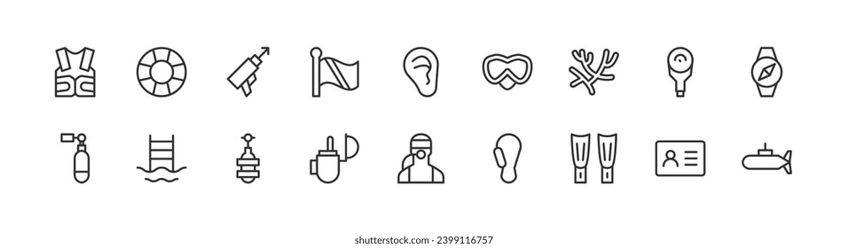 diving set of simple line icons. Collection of web icons for UIUX design. Editable vector stroke 24x24 Pixel Perfect