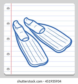 Diving Shoes Sport Notebook School Doodle Icons Hand Made vector illustration sketch.