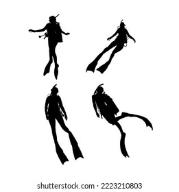 Diving Silhouette poshe Set on white background 