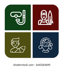 diving simple icons set. Contains such icons as Diving glasses, Surfer, Beach, can be used for web, mobile and logo