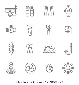 diving simple line icons set vector illustration