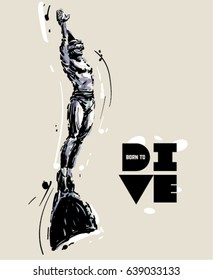 Diving. Sketch style vector illustration