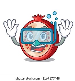 Diving slice of ripe pomegranate character cartoon