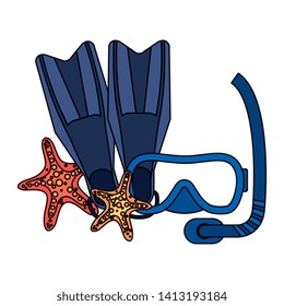 diving snorkel mask and fins with starfish