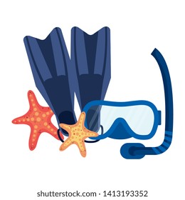 diving snorkel mask and fins with starfish