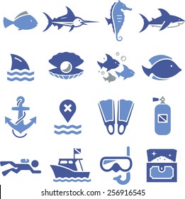 Diving and snorkeling icons