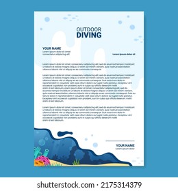 Diving Social Media Letterhead Template Flat Cartoon Background Vector Illustration