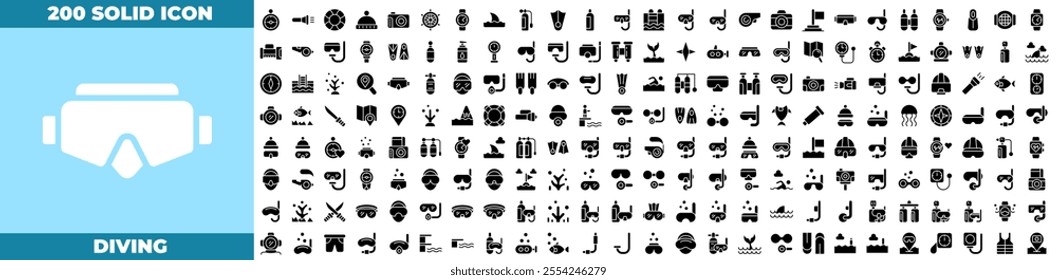 Diving Solid Editable Icons set.