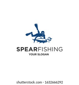 diving with spearfishing silhouette logo illustrations