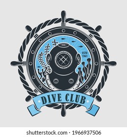 Diving Sport Club Badge, Emblem or Logo design template. Vector illustration	