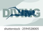 Diving sport concept. Diving word with silhouettes of diver.