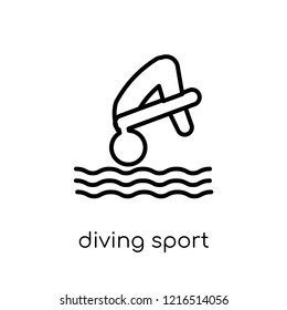Diving sport icon. Trendy modern flat linear vector Diving sport icon on white background from thin line sport collection, editable outline stroke vector illustration