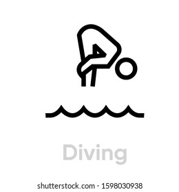 Diving sport icons. Editable stroke