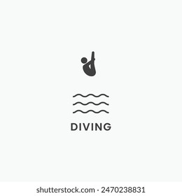 Diving sport jumping or falling into water minimal logo, icon, sign, symbol design vector illustration template