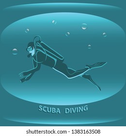 Diving sport - scuba diver on abstract sea background - vector.