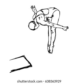 diving sport - vector illustration sketch hand drawn with black lines, isolated on white background