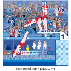 Diving, storyboard, vector illustration