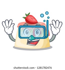 Diving Strawberry pudding on wooden cartoon table
