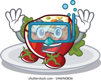 Diving stuffed tomatoes isolated in the mascot