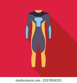 Diving suit with long sleeves and long legs in flat design style isolated on red background