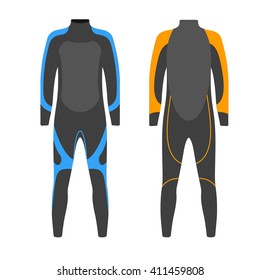 Diving suit vector illustration. Suit for spearfishing. Scuba diving outfit. Diving equipment kit. 