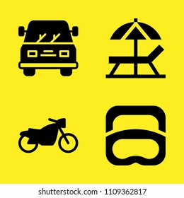 diving, sun umbrella, car and motorcycle vector icon set. Sample icons set for web and graphic design