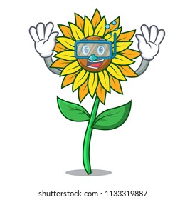 Diving sunflower character cartoon style